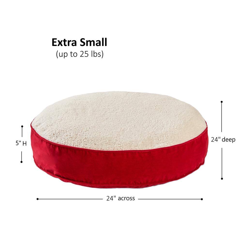 Extra Small Crimson Sherpa Round Dog Bed with Microfiber
