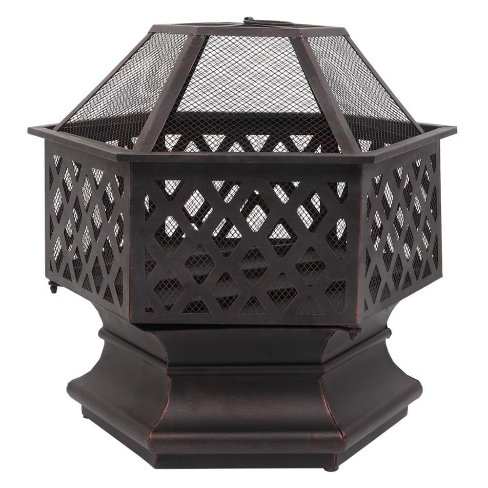 22 in. W x 22.6 in. H Outdoor Hexagonal Iron Wood Burning Cupreous Fire Pit