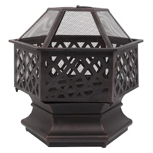 22 in. W x 22.6 in. H Outdoor Hexagonal Iron Wood Burning Cupreous Fire Pit