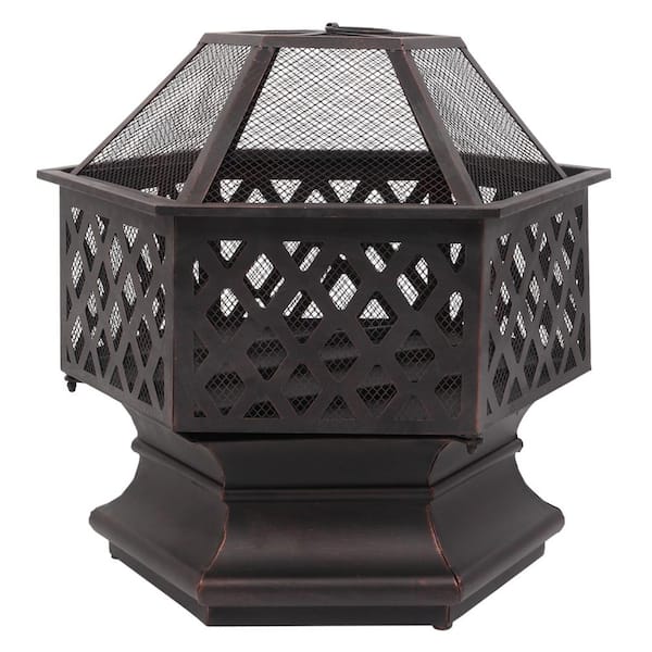 Unbranded 22 in. W x 22.6 in. H Outdoor Hexagonal Iron Wood Burning Cupreous Fire Pit