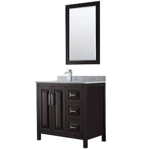 Daria 36 in. Single Bathroom Vanity in Dark Espresso with Marble Vanity Top in Carrara White and 24 in. Mirror