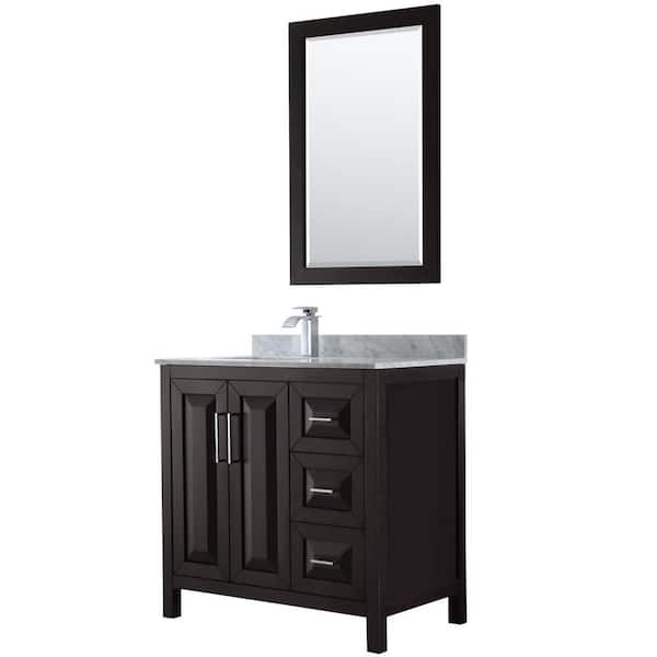 Wyndham Collection Daria 36 in. Single Bathroom Vanity in Dark Espresso with Marble Vanity Top in Carrara White and 24 in. Mirror