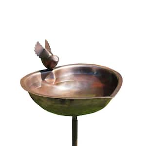 9 in. Dia, Antique Copper Heart Shaped Birdbath Bowl with Stake