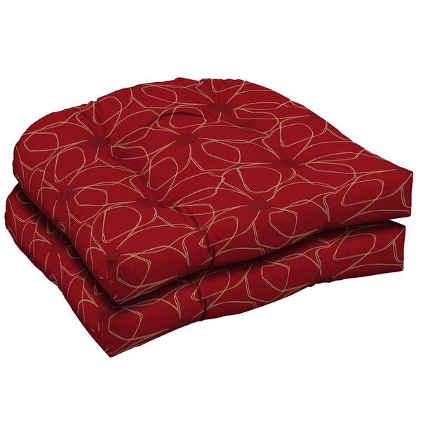 Hampton Bay Chili Stitch Floral Tufted Outdoor Seat Pad (2-Pack)