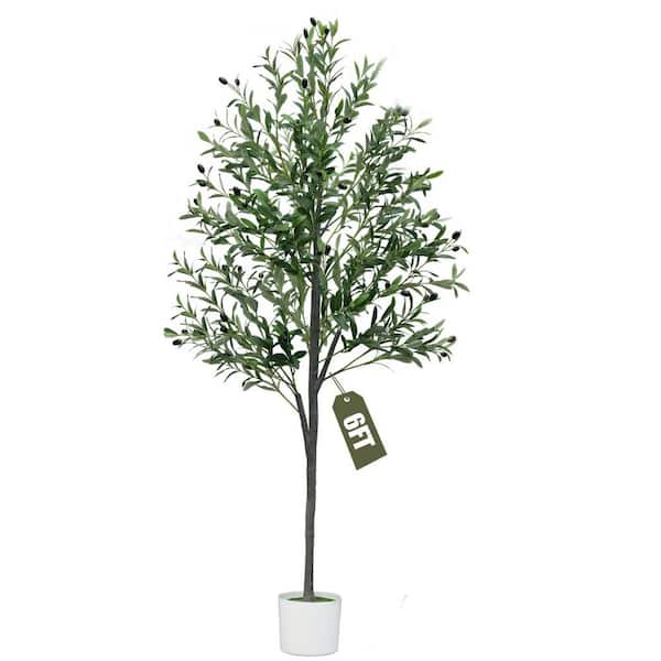 6 ft. Artificial Olive Tree Indoor Faux Plant with Natural Wood Trunk Realistic Leaves for Home Office Decor
