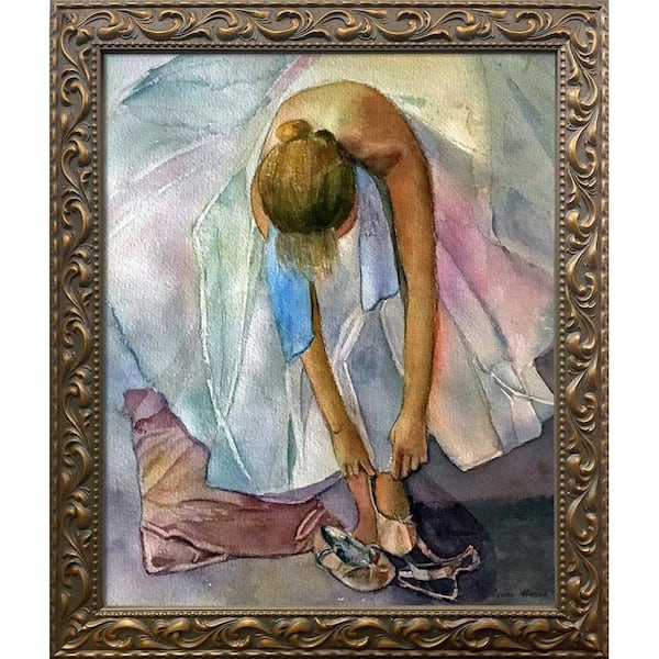 LA PASTICHE Lacing Up by Lynne Atwood Elegant Gold Framed People Oil Painting Art Print 25.5 in. x 29.5 in.