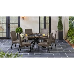 Richmond 7-Piece Aluminum Wicker Round Outdoor Dining Game Table Set