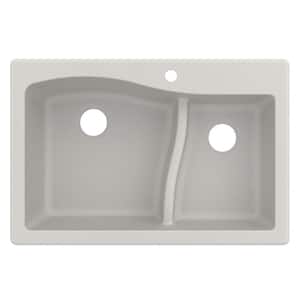 Quarza Drop-in/Undermount Granite Composite 33 in. 1-Hole 60/40 Double Bowl Kitchen Sink in White