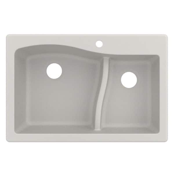 KRAUS Quarza Drop-in/Undermount Granite Composite 33 in. 1-Hole 60/40 Double Bowl Kitchen Sink in White