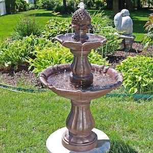 38 in. 2-Tier Curved Plinth Outdoor Water Fountain