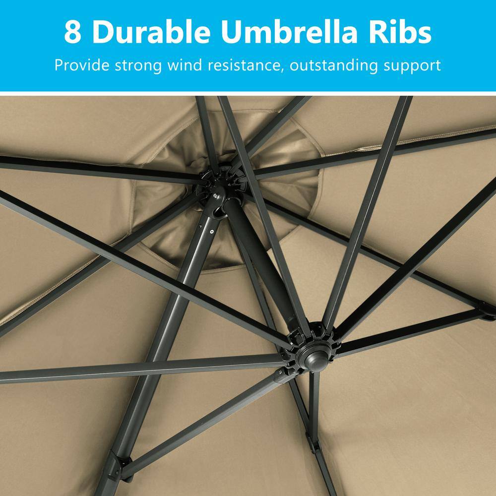 Khaki Round Cantilever Patio Umbrella with Black Steel Pole