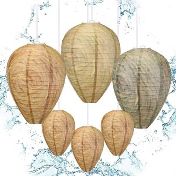 Outdoor Wasp Deterrent Hanging Fake Nest Trap with Waterproof Paper Stainless Steel Easy Install 6 Pack