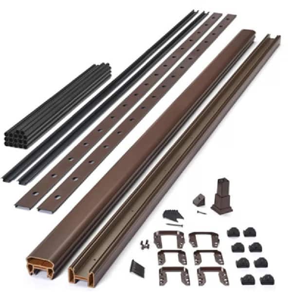 Transcend 8 ft. x 42 in. Vintage Lantern Composite Stair Deck Rail Kit with Black Round Aluminum Balusters