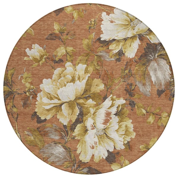 Chantille Machine Washable Indoor/Outdoor Abstract ACN3063 Rust 8 ft. x 8 ft. Round Rug