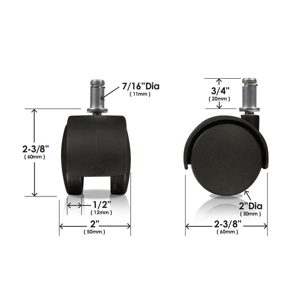 2" Black Plastic Office Chair Caster Wheel