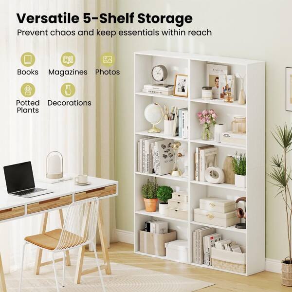 Gymax 5-Tier Bookshelf Open Bookcase Freestanding Display Shelf