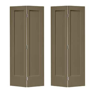 48 in. x 80 in. 1-Panel Shaker Olive Green Painted MDF Composite Bi-Fold Double Closet Door with Hardware Kit