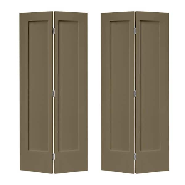 CALHOME 48 in. x 80 in. 1-Panel Shaker Olive Green Painted MDF Composite Bi-Fold Double Closet Door with Hardware Kit