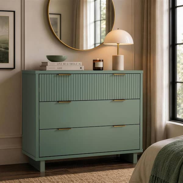 3 drawer green dresser Heynemo Green 3 Drawer Dresser, Painted 30 inch Tall Wood Nightstand with Storage, for Bedroom Hallway Living Room, Women's
