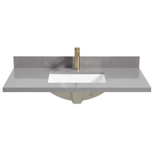 Malaga 43 in. W x 22 in. D Engineered Stone Composite White Rectangular Single Sink Vanity Top in Reticulated Gray