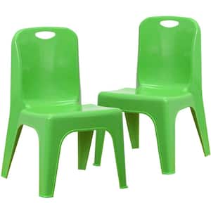 2 Pack Green Plastic Stackable School Chair with Carrying Handle and 11 in. Seat Height