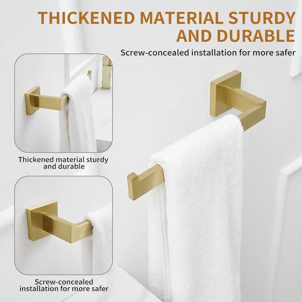 Wall Mounted Toilet Paper Holder Extended Towel Bar Tissue Holder Kitchen Paper Towel Holder in Brushed Gold