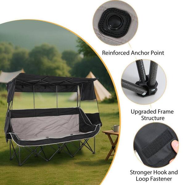 MUKE 3-Person Folding Camping Chair with Canopy, Oversized Outdoor
