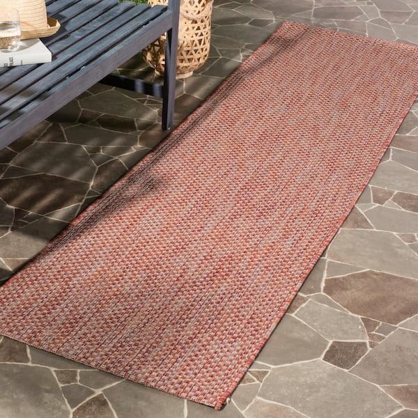 Courtyard Red/Beige 2 ft. x 18 ft. Solid Color Distressed Indoor/Outdoor Runner Rug