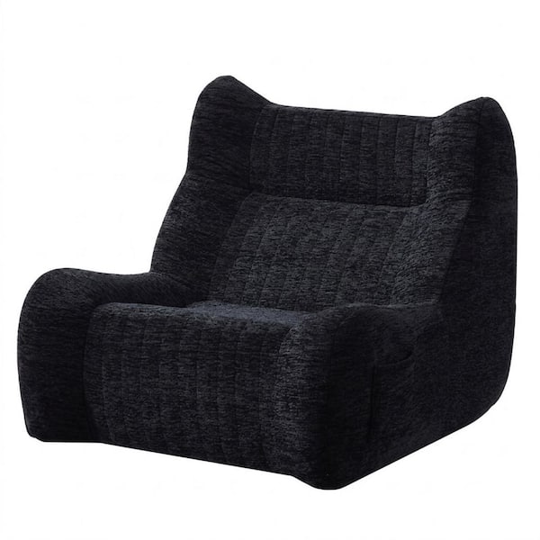 Finn Black Chenille Fabric and High-Resilience Sponge Polyester Bean Bag with Armrests