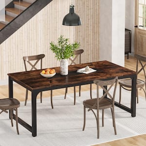 Roesler Rustic Brown Engineered Wood 79 in. 4 Legs Dining Table Seats 8 with Large Tabletop for Kitchen Living Room