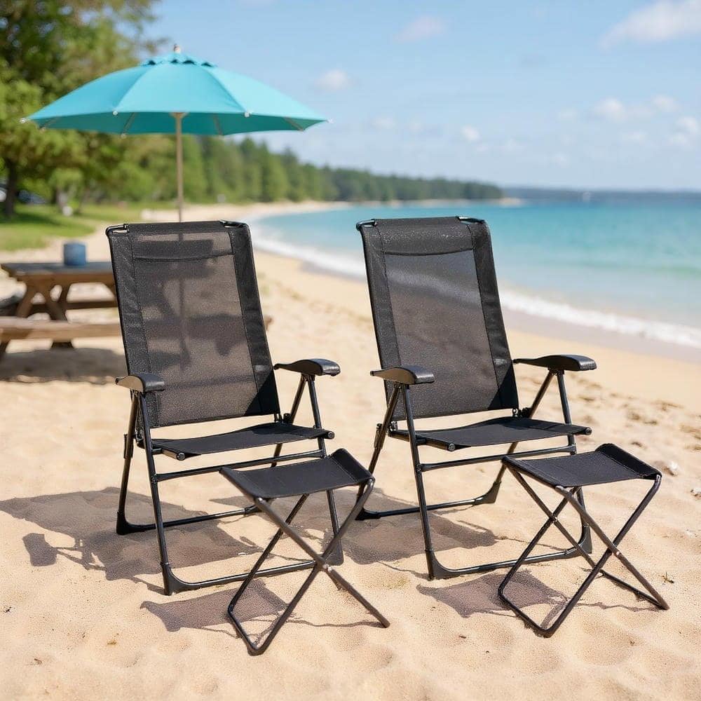 4 Black Folding Dining Chairs With Adjustable Backrest & Matching Ottomans price history on PriceWatchPro