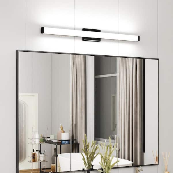 41 in. 1-Light Matte Black LED Bathroom Vanity Light Square Cool White Lighting Fixtures