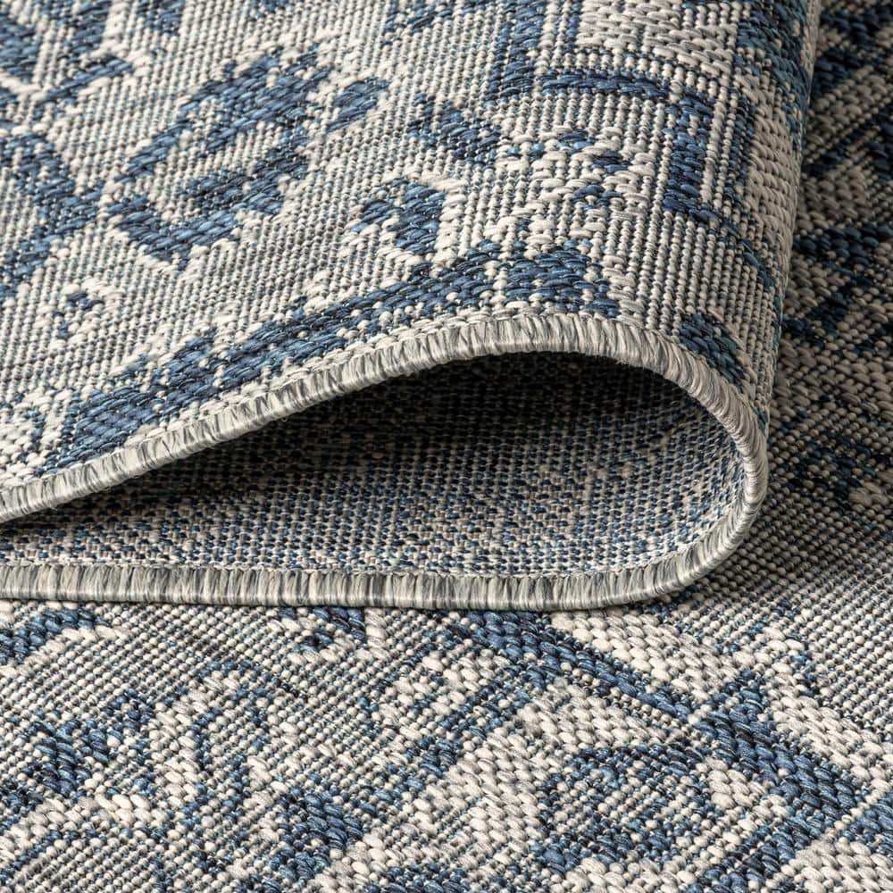 Navy and Gray Round Medallion Flat Woven Synthetic Rug