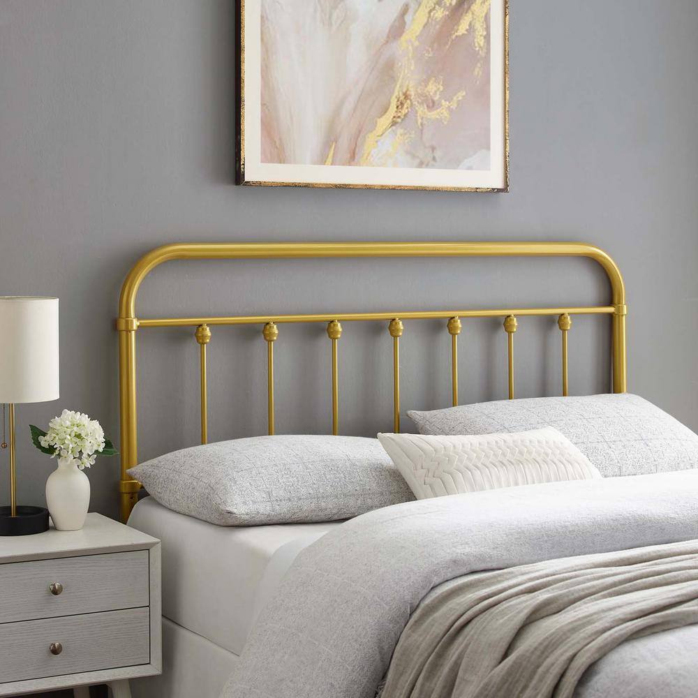 Gold Twin Adjustable Metal Headboard with Spindle Detail