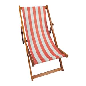 Wood Indoor and Outdoor Recliner Sling Chair in Orange and White Striped