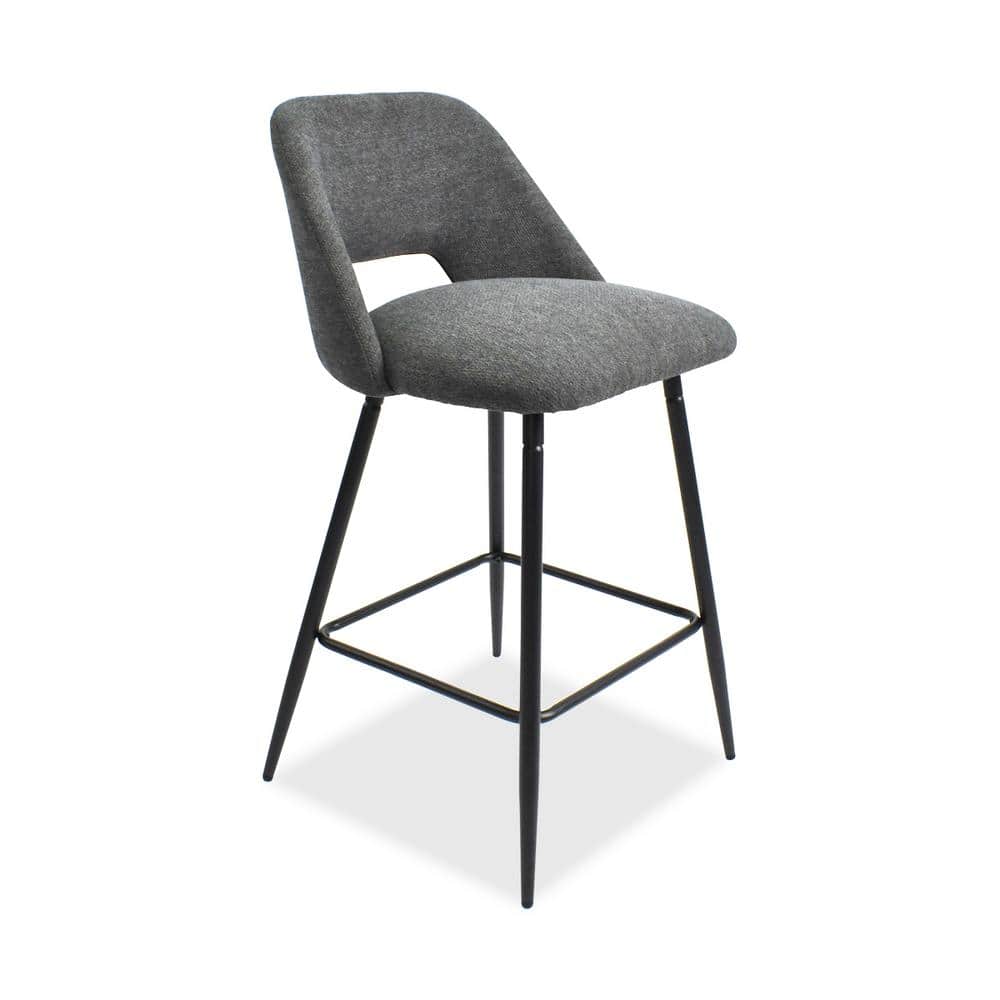 Dark Gray Upholstered Counter Height Stools with Black Metal Frame, Set of 2