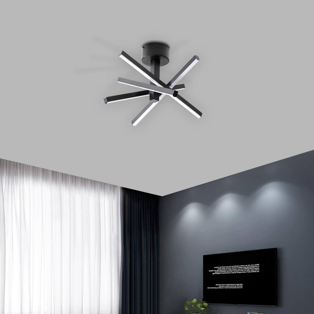 Black Aluminum Modern LED Semi-Flush Mount Ceiling Light