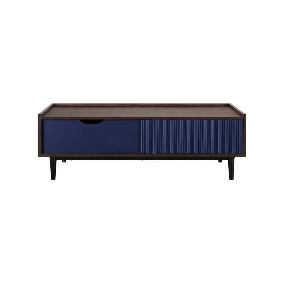 Duane Dark Brown and Navy Blue Wood and Metal Coffee Table with Storage