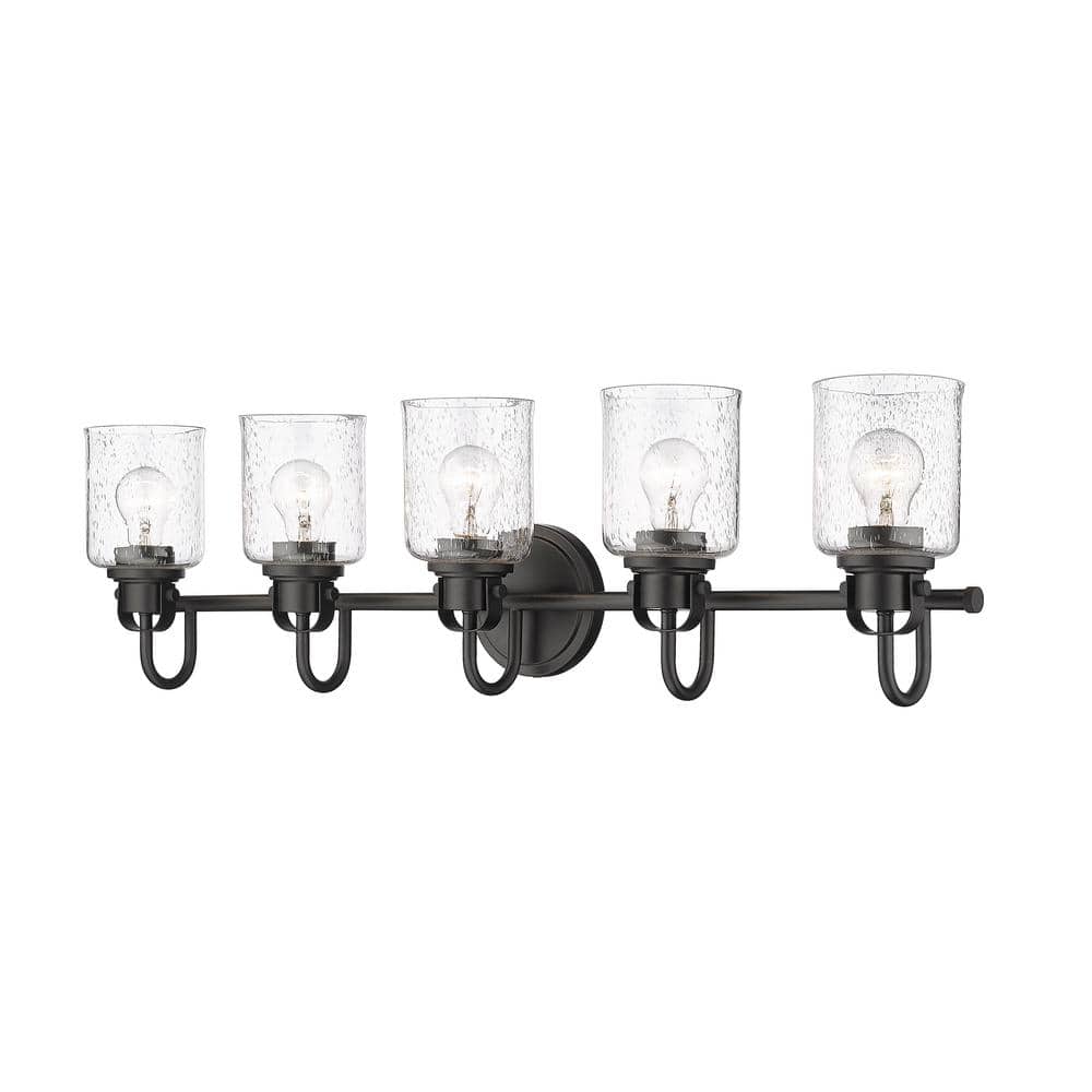 Kinsley 35 in. 5-Light Matte Black Vanity-Light with Clear Seeded Glass Sha