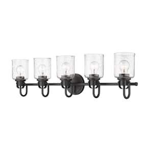 Kinsley 35 in. 5-Light Matte Black Vanity-Light with Clear Seeded Glass Shades