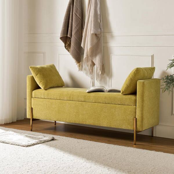 JAYDEN CREATION Claudius Modern Mustard Upholstered Flip Top Storage Bench with Arms and Adjustable Storage Space BEM0876 MUS