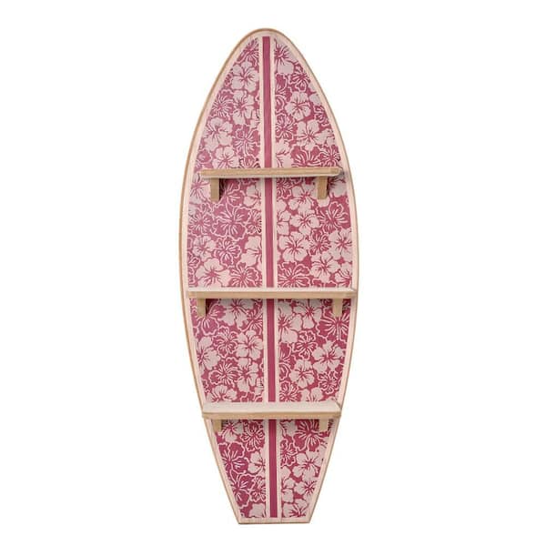 Kona Coast Brown Surfboard Wall Shelf in Earth Red, 13 in. W x 5.5 in. D, Hawaiian Floral Coastal Beach Wall Shelf