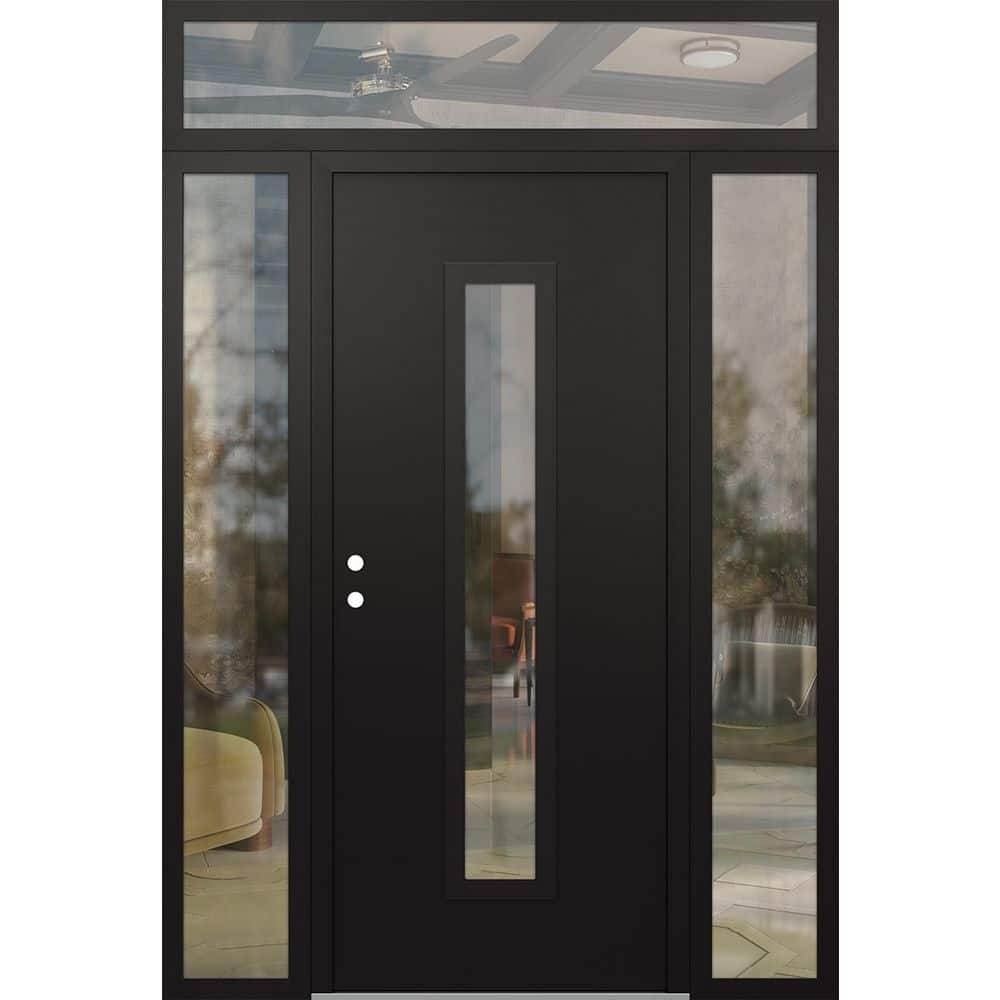 A11 64 in. x 96 in. Black P Right-Hand/Inswing Clear Glass Black/Black 2 Sidelite+Transom Steel Prehung Front Door price history on PriceWatchPro