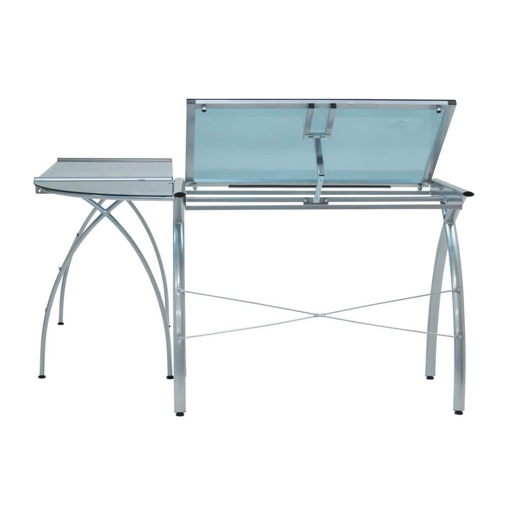 Futura L-Shaped Silver and Blue Glass Drafting Desk