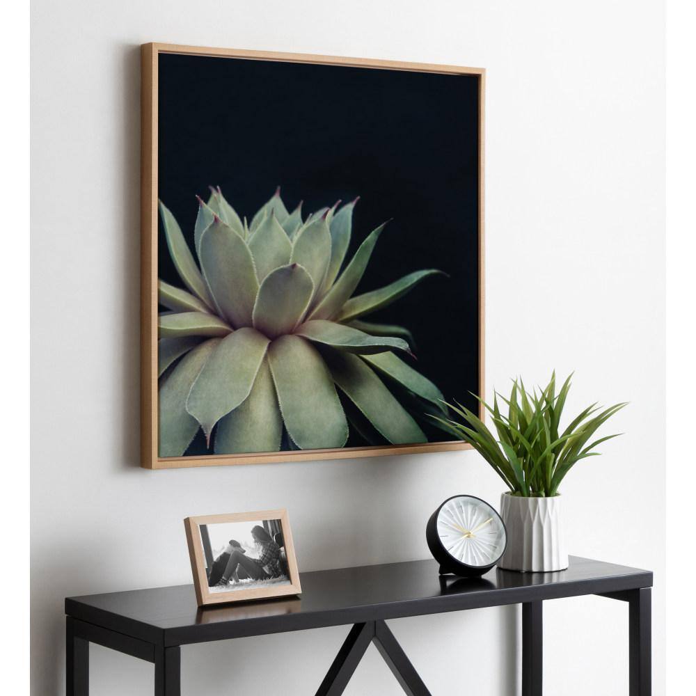 Sylvie Succulent Framed Canvas Wall Art in Natural Wood