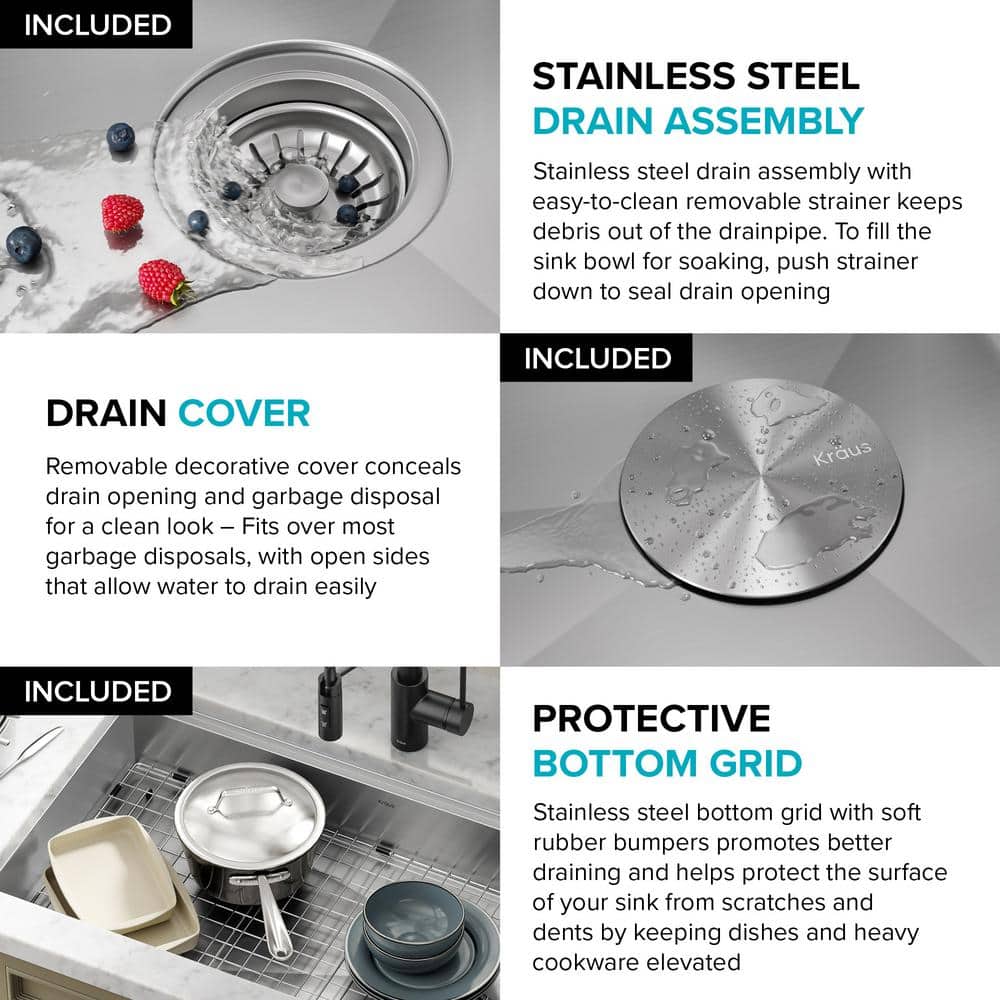 Kore 32" Stainless Steel Drop-in Single Bowl Kitchen Sink with Accessories
