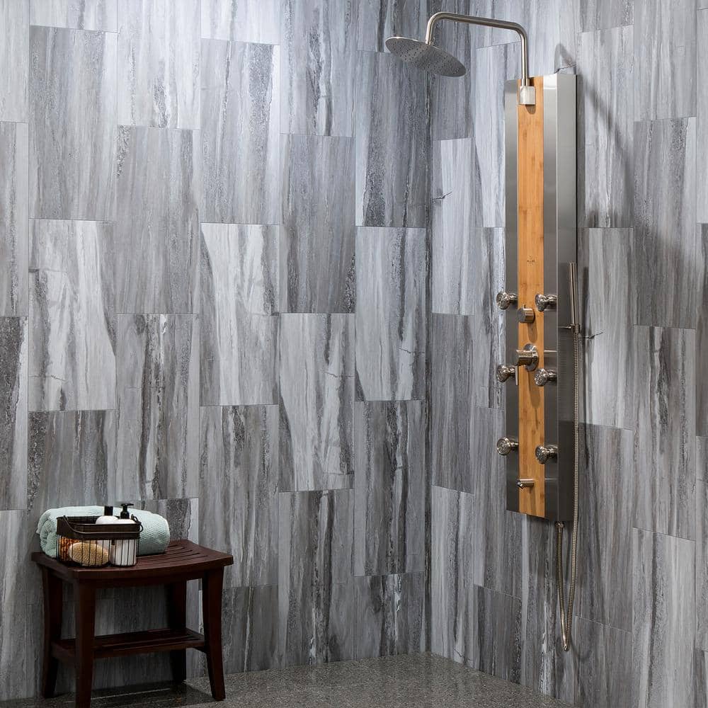 Hermitage Granite Gray Vinyl Interlocking Wall Tile Panels