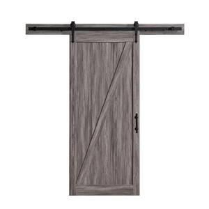 Cornwall 36 in. x 84 in. Textured Aged Wood Look Sliding Barn Door with Solid Core and Victorian Soft Close Hardware Kit