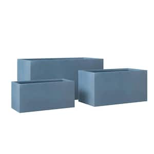 Bloom 3-Piece Fiberstone and MGO Clay Planter Set, Modern Rectangular Planter Pot for Indoor and Outdoor (Aged Concrete)