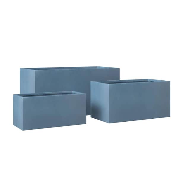 Leisuremod Bloom 3-Piece Fiberstone and MGO Clay Planter Set, Modern Rectangular Planter Pot for Indoor and Outdoor (Aged Concrete)